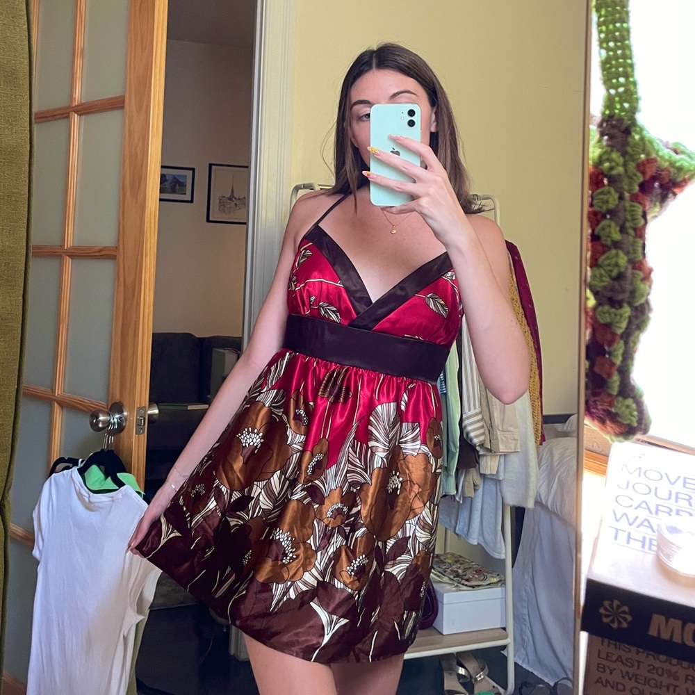 2000s babydoll halter floral mini dress/top